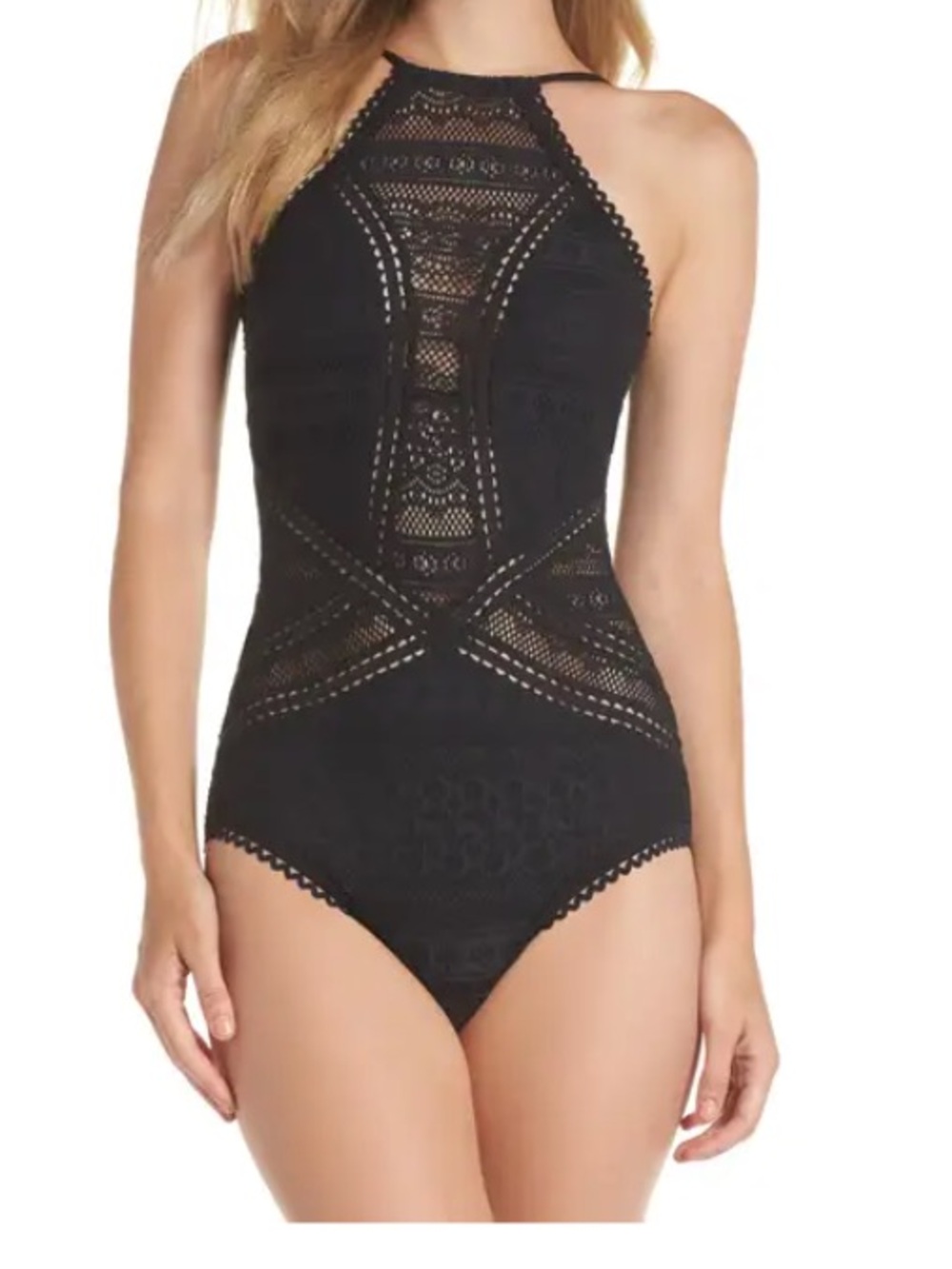 BECCA Black Prairie Rose Crochet One-Piece Swimsuit